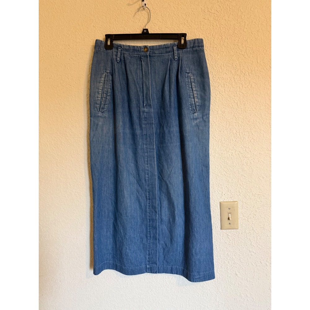 Vintage Bushwacker USA Denim Maxi Skirt Blue 100% Cotton‎ Pleated High Rise 10